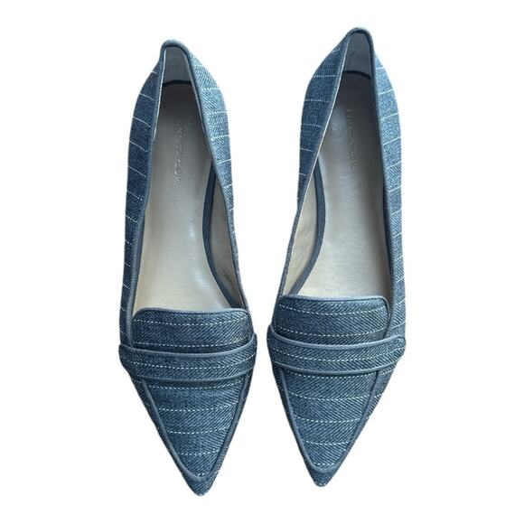 Ann Taylor Luann Grey White Pinstripe Pointed Toe Loafer - Picture 1 of 7
